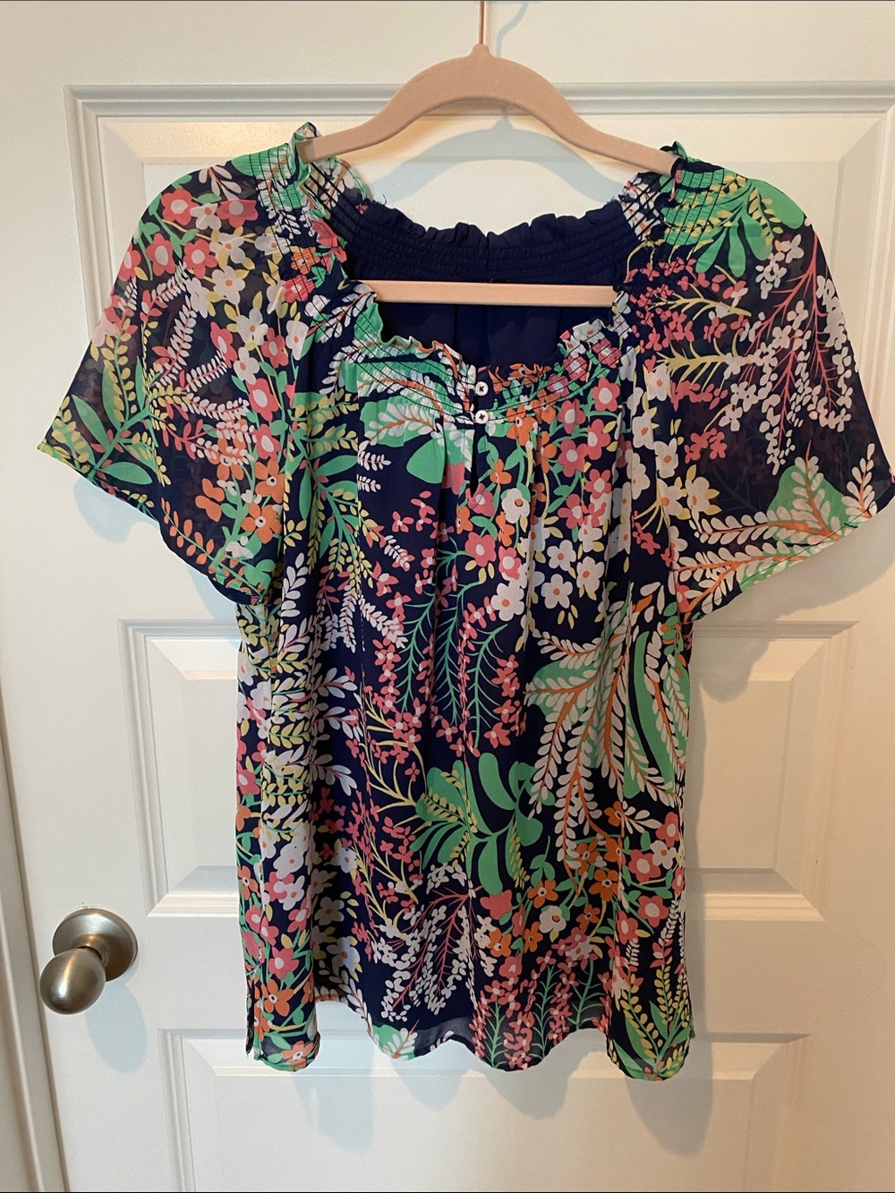 Talbots Navy Floral  Blouse